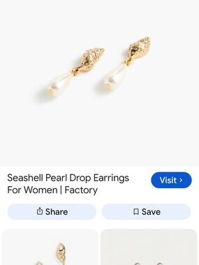 J. Crew-Seashell Pearl Pearl Drop Earrings, Gold, NWT